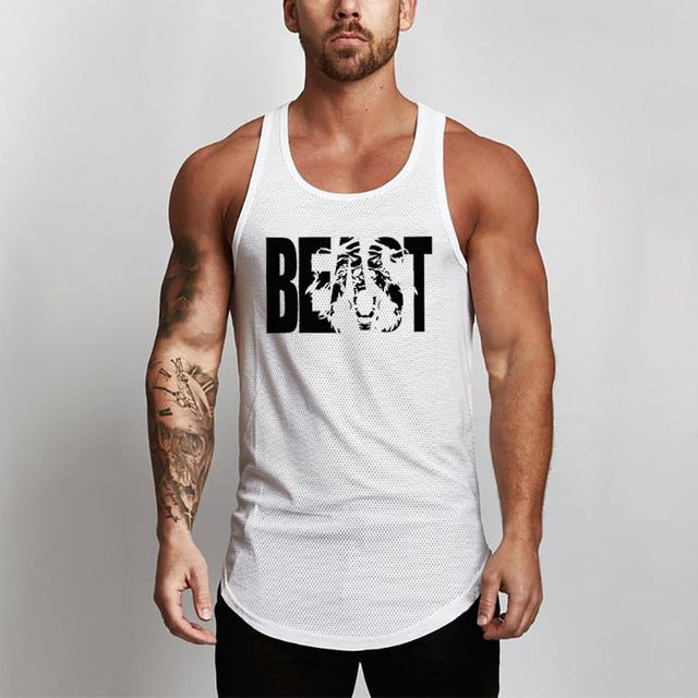 Fitness Men Shirt Slim Fit Vests Mesh Singlets Muscle Tops