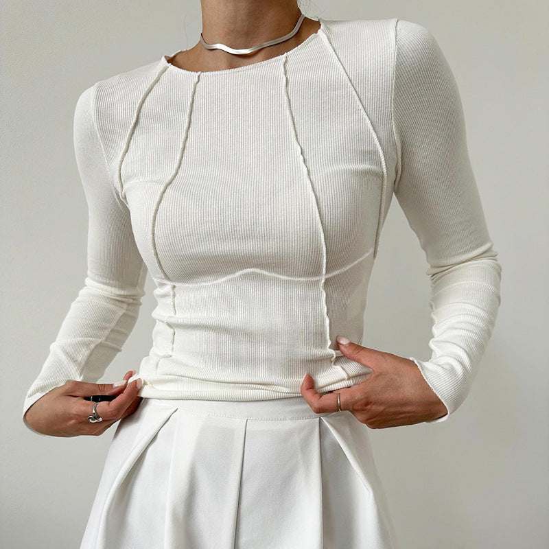 Slim Long Sleeve Solid Color Knitted Top Women Fashion