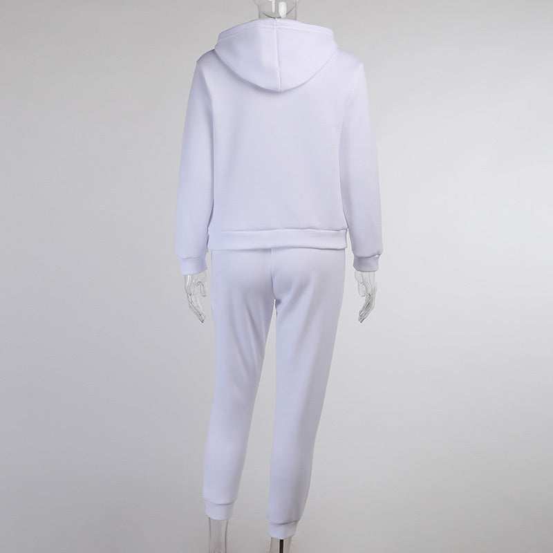 Simple Solid Color Hooded Casual Suit