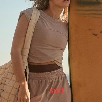 Ladies Two-piece Set Solid Color Casual Suit Short Sleeveless