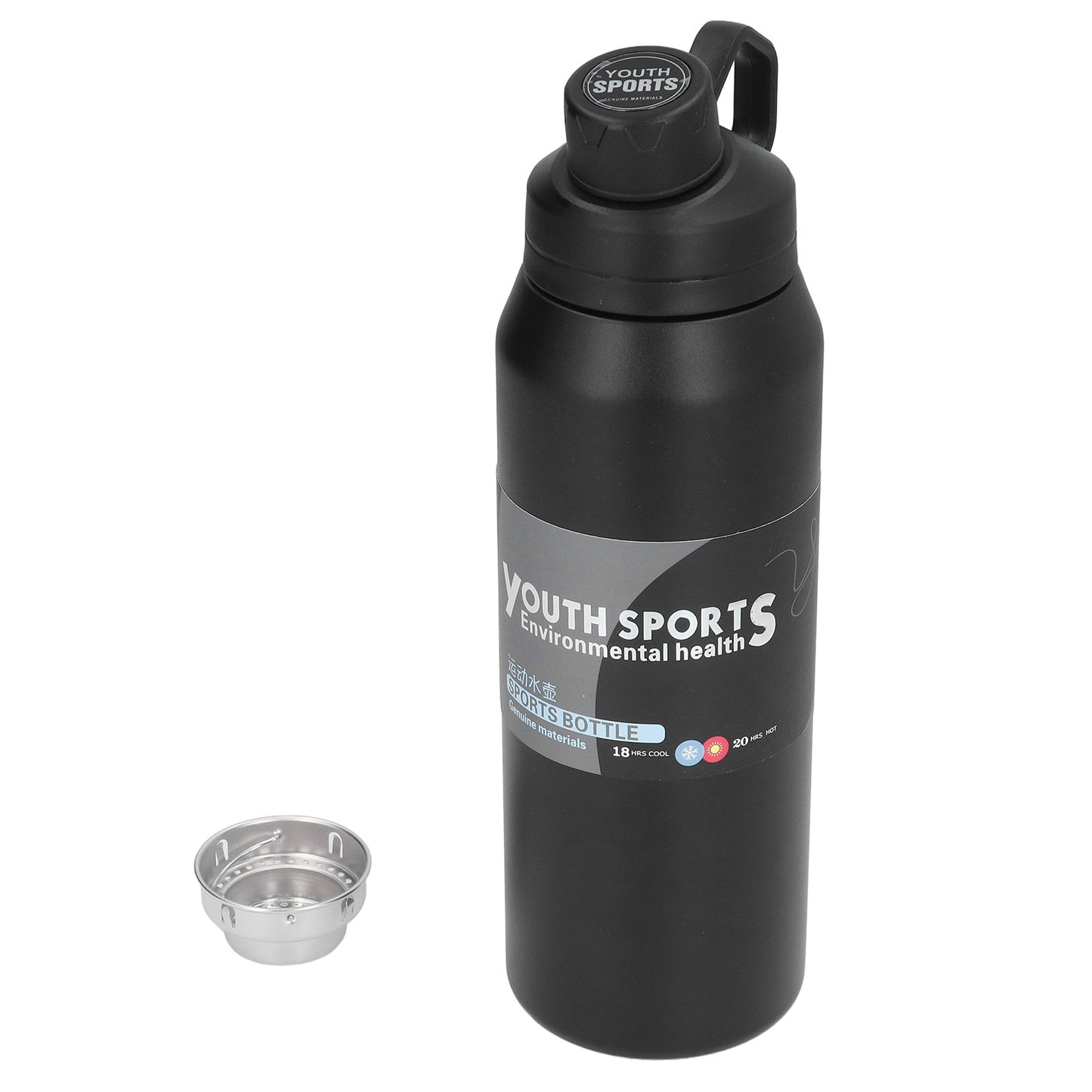 Metal Water Bottle 1000ml 304 Stainless Steel Thermal Insulation Portable Insulated Water BottleBlack