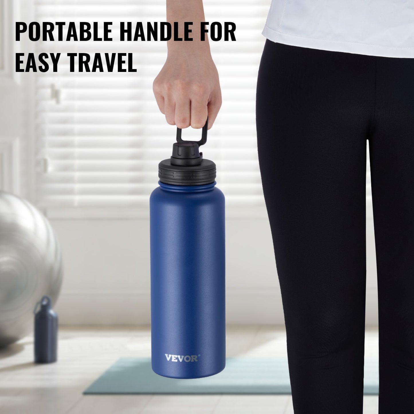 40 Oz Insulated Water Bottle Stainless Steel With Wide Mouth Lid Blue