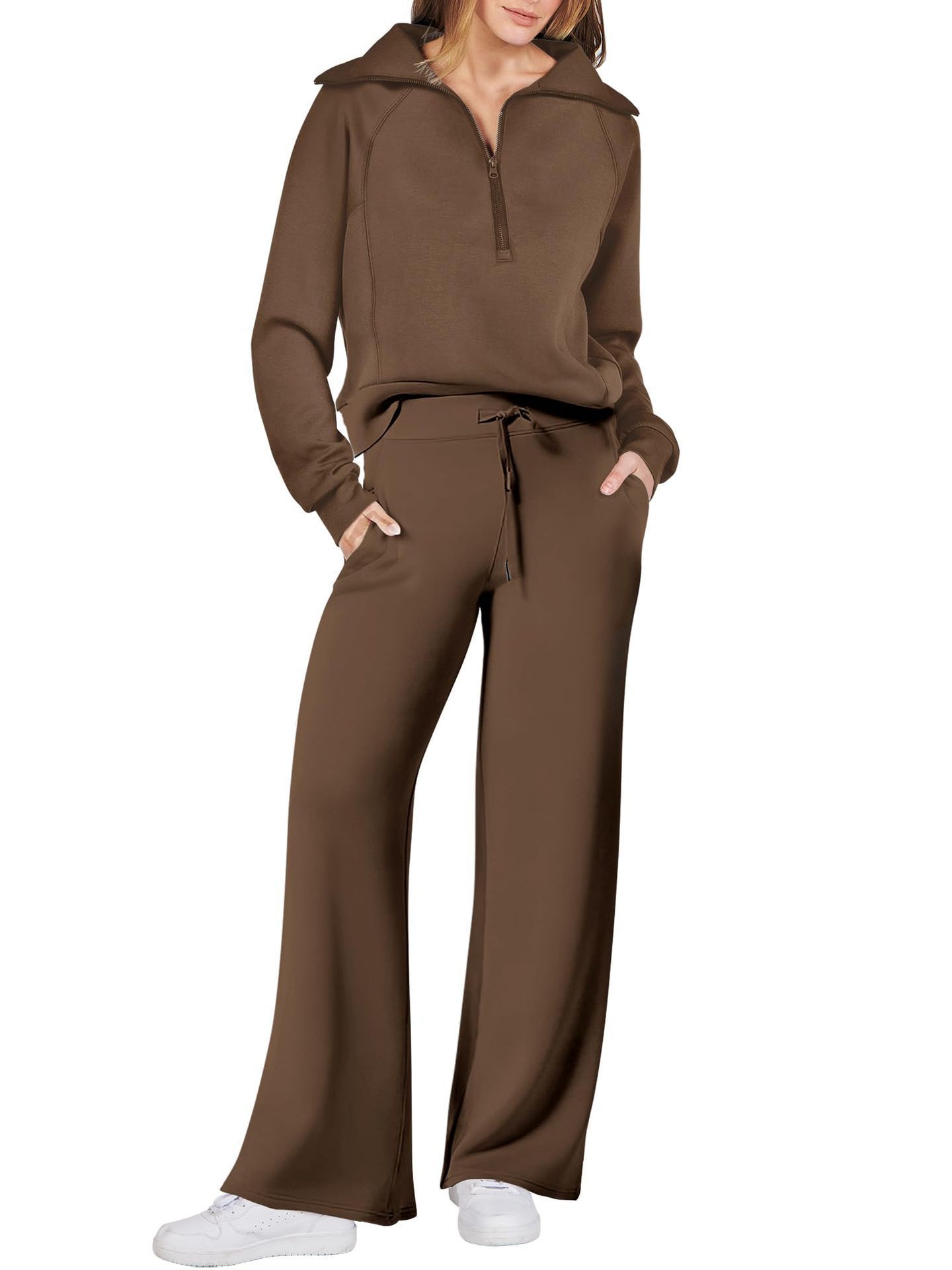 Long-sleeve Zipper Sweatshirt Wide Leg Pants Two-piece Set