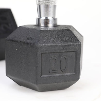 20LB 2 HDRS Rubber Coated Solid Cast Iron Dumbbells