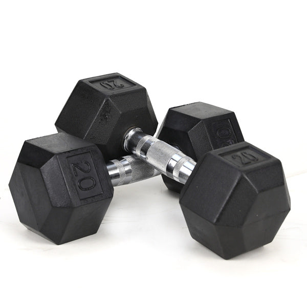 20LB 2 HDRS Rubber Coated Solid Cast Iron Dumbbells