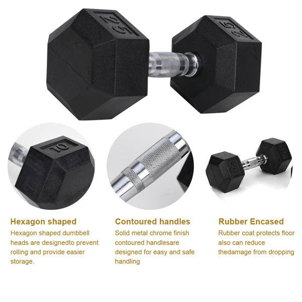 20LB 2 HDRS Rubber Coated Solid Cast Iron Dumbbells