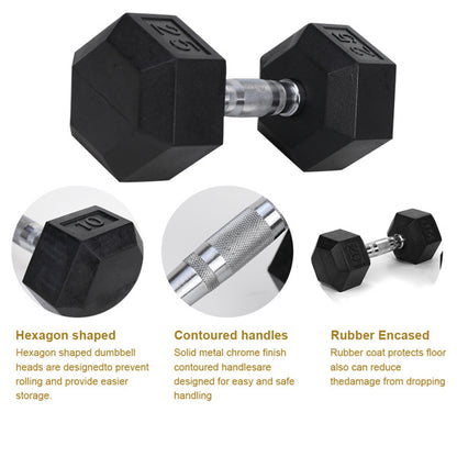 20LB 2 HDRS Rubber Coated Solid Cast Iron Dumbbells
