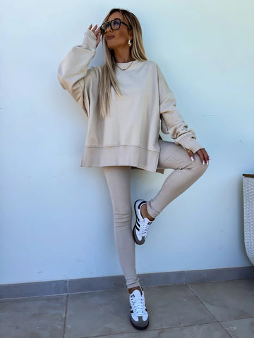 Long Sleeve Crew Neck Split Top Tight Trousers