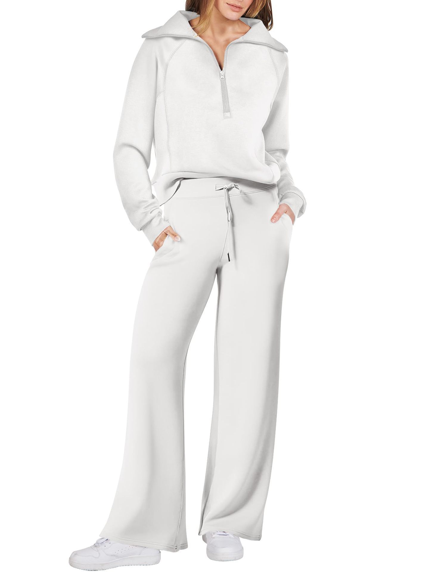 Long-sleeve Zipper Sweatshirt Wide Leg Pants Two-piece Set
