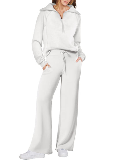 Long-sleeve Zipper Sweatshirt Wide Leg Pants Two-piece Set