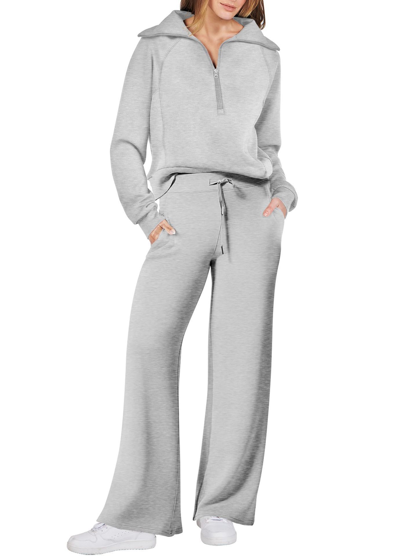 Long-sleeve Zipper Sweatshirt Wide Leg Pants Two-piece Set
