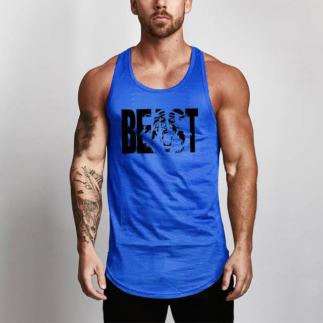 Fitness Men Shirt Slim Fit Vests Mesh Singlets Muscle Tops