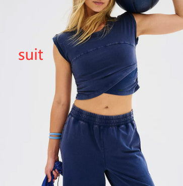 Ladies Two-piece Set Solid Color Casual Suit Short Sleeveless
