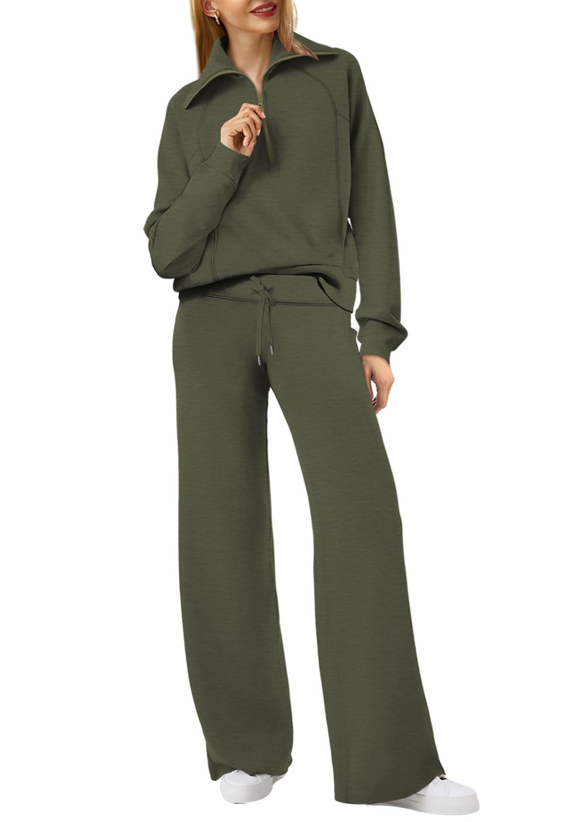 Long-sleeve Zipper Sweatshirt Wide Leg Pants Two-piece Set