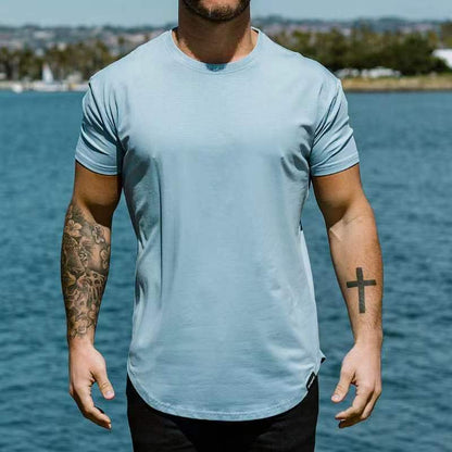 Slim Fit Muscle Round Hem Short Sleeve Popular Sports T-shirt