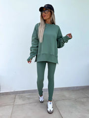 Long Sleeve Crew Neck Split Top Tight Trousers