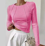 Slim Long Sleeve Solid Color Knitted Top Women Fashion
