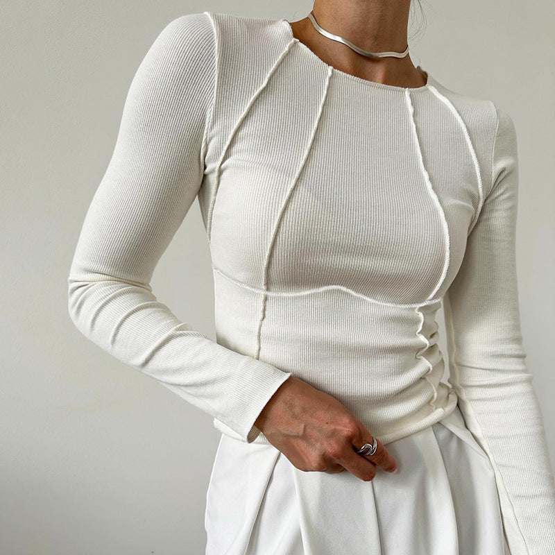 Slim Long Sleeve Solid Color Knitted Top Women Fashion