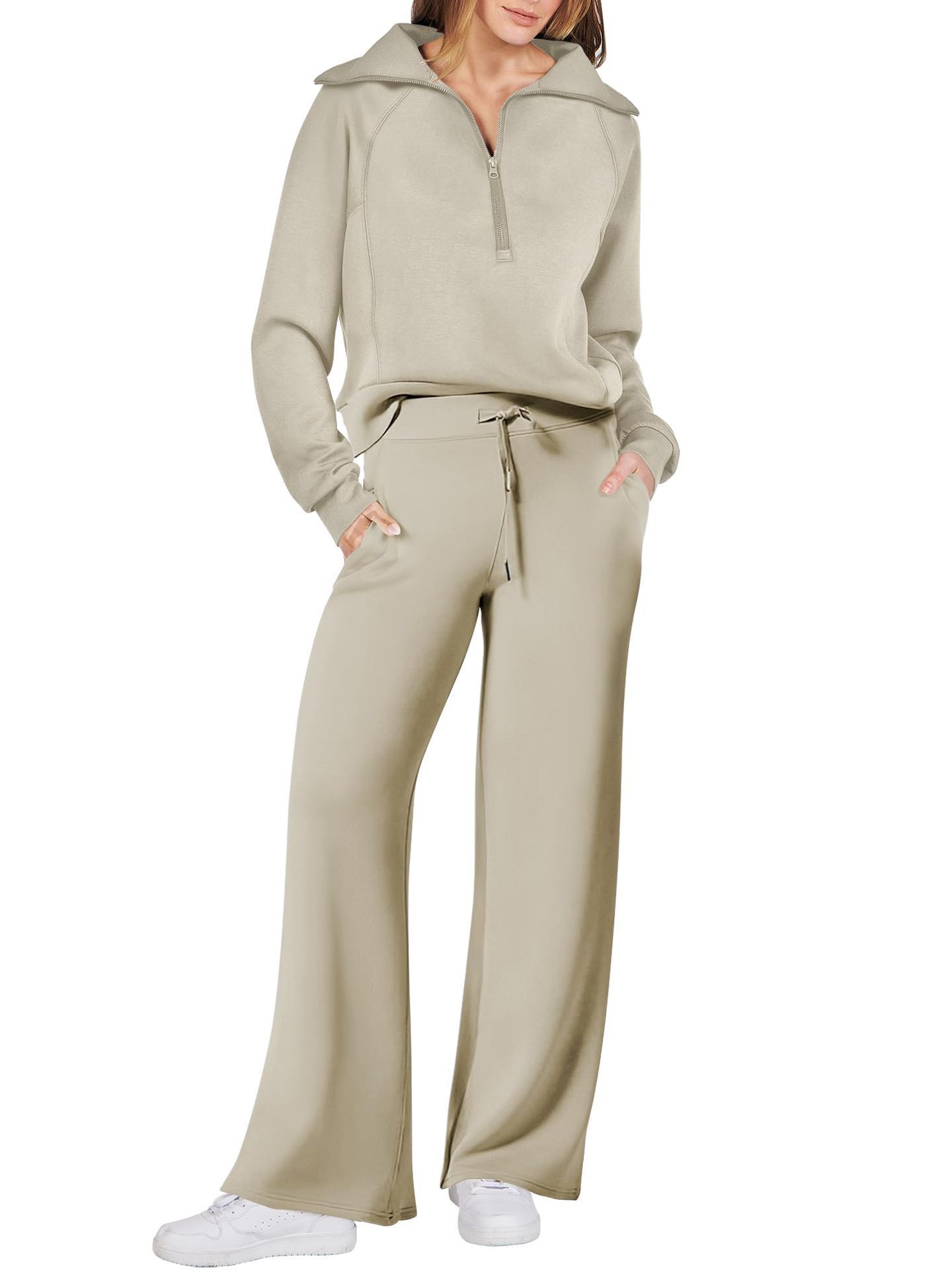 Long-sleeve Zipper Sweatshirt Wide Leg Pants Two-piece Set