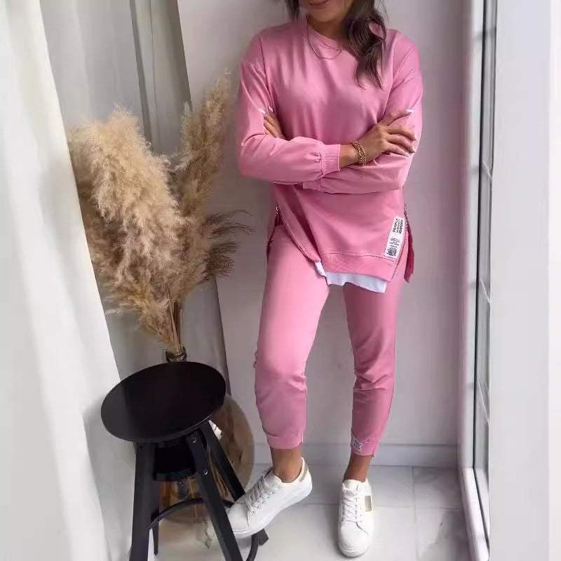 Sweatshirt Top And Slim-fit Trousers Sweatpants Casual Two Piece Set Outfit