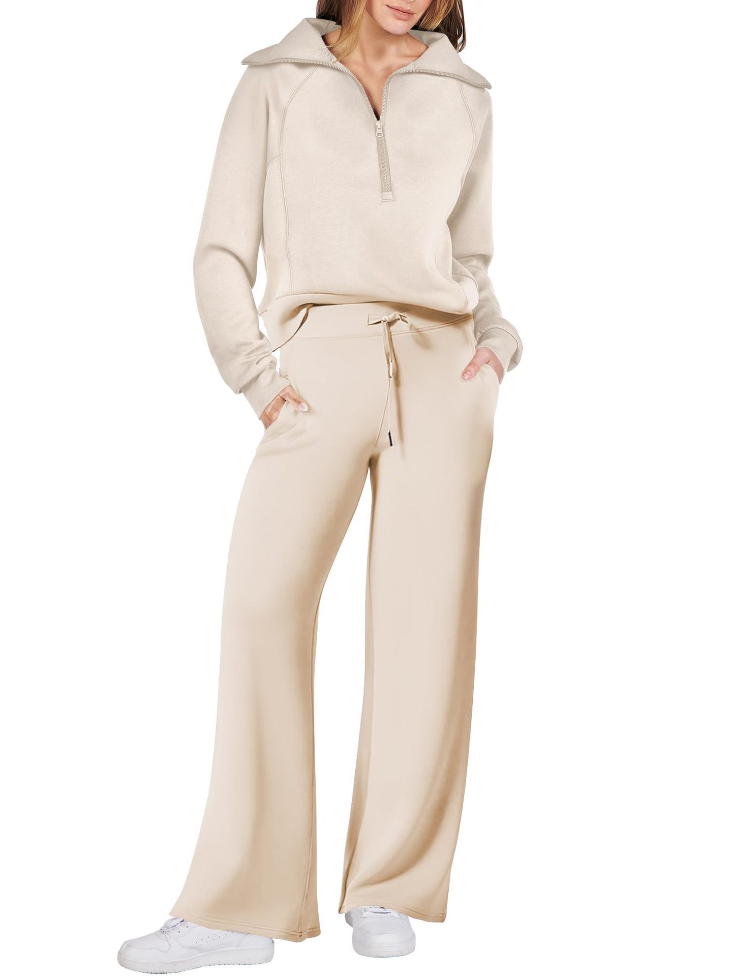 Long-sleeve Zipper Sweatshirt Wide Leg Pants Two-piece Set