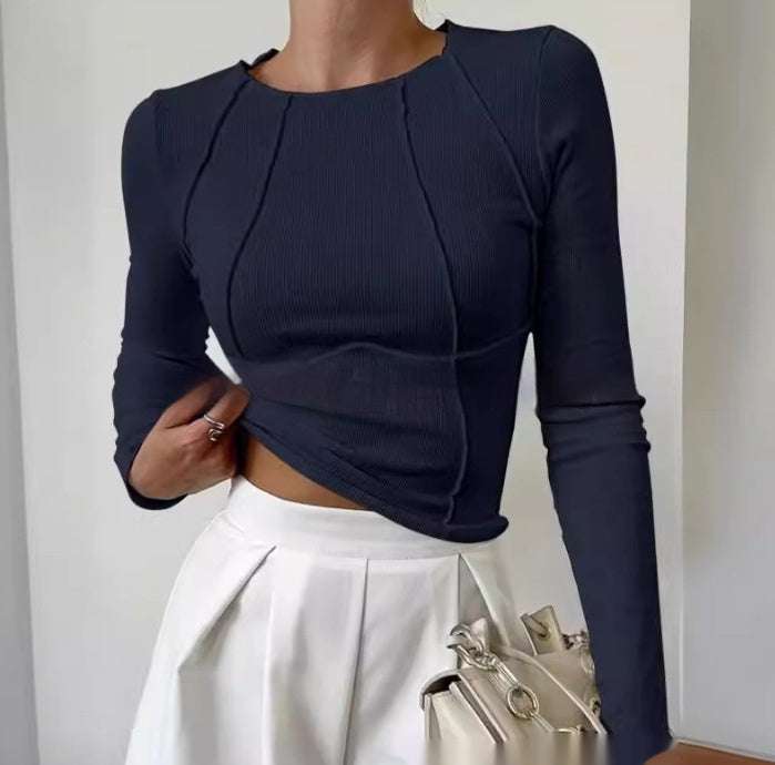 Slim Long Sleeve Solid Color Knitted Top Women Fashion