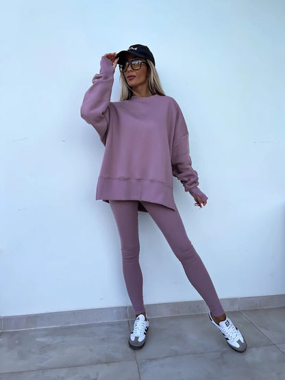 Long Sleeve Crew Neck Split Top Tight Trousers