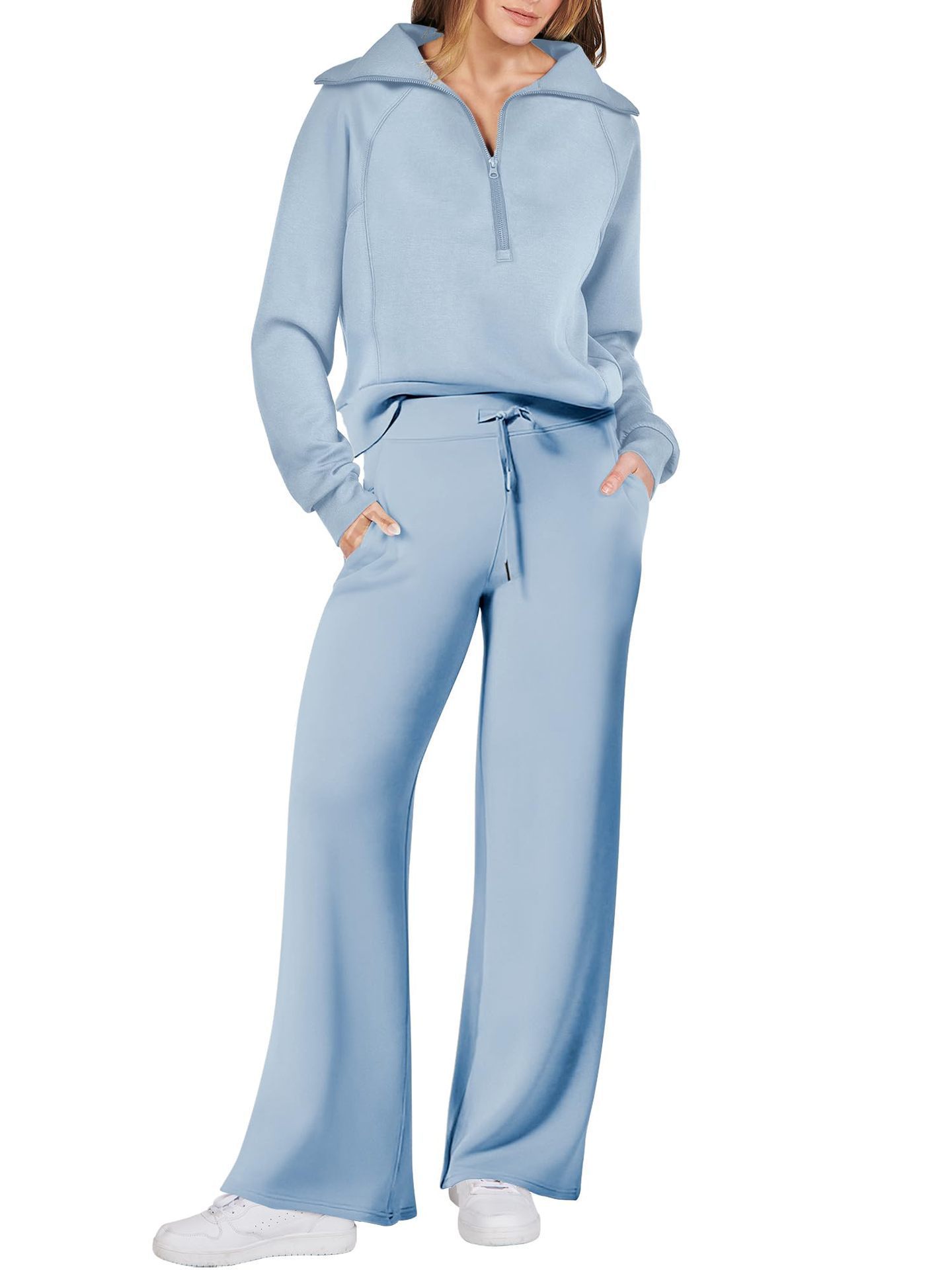 Long-sleeve Zipper Sweatshirt Wide Leg Pants Two-piece Set
