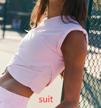 Ladies Two-piece Set Solid Color Casual Suit Short Sleeveless