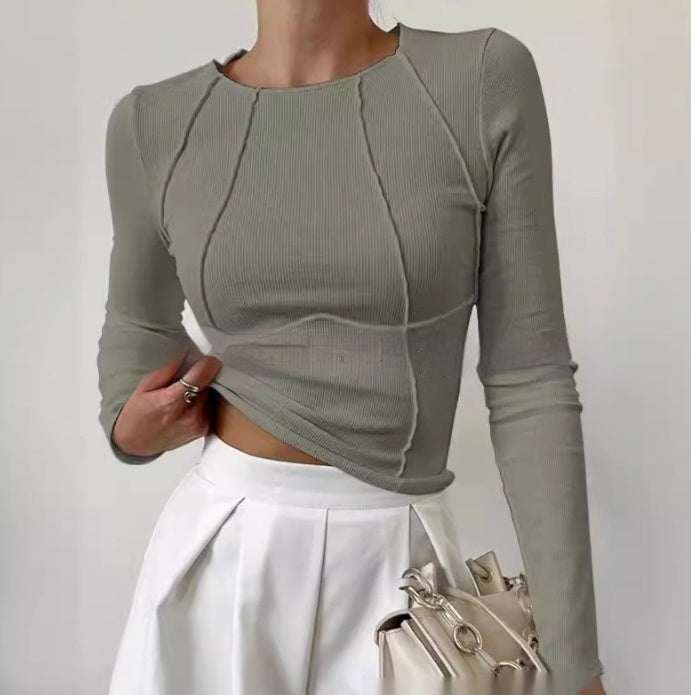 Slim Long Sleeve Solid Color Knitted Top Women Fashion