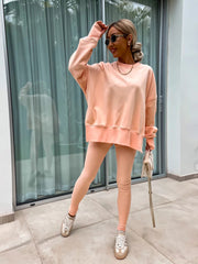 Long Sleeve Crew Neck Split Top Tight Trousers