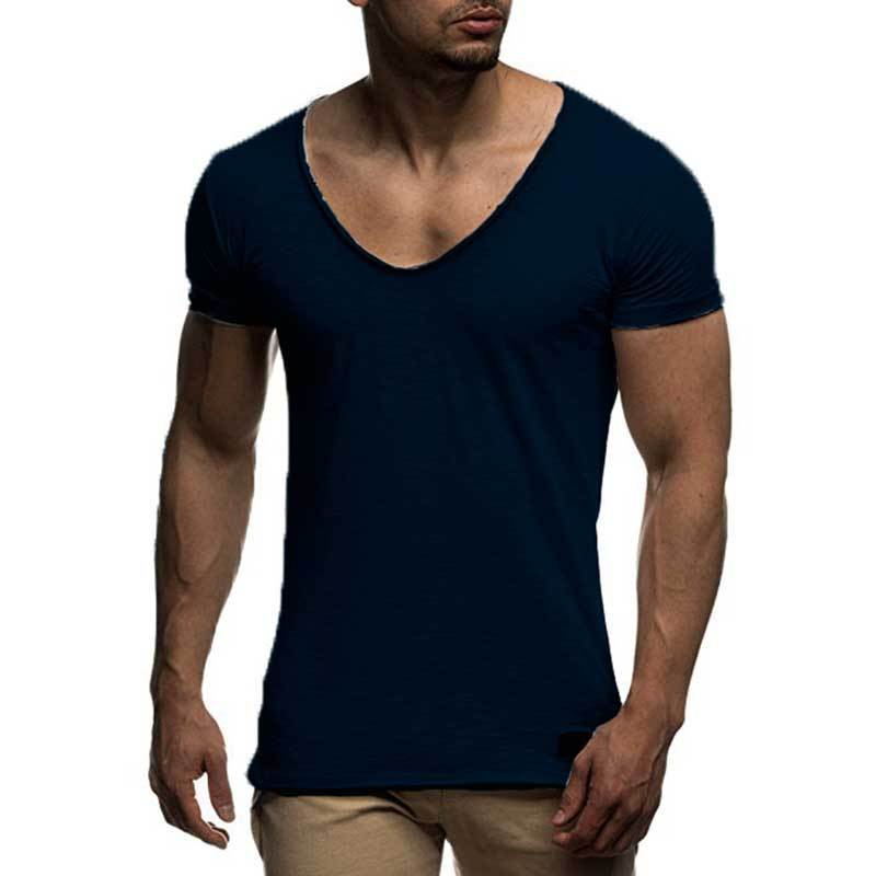 V Neck Short Sleeve Men t Shirt Slim Fit T-shirt Men Thin Top Tee Casual Summer Tshirt