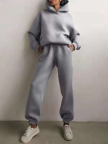 Simple Solid Color Hooded Casual Suit