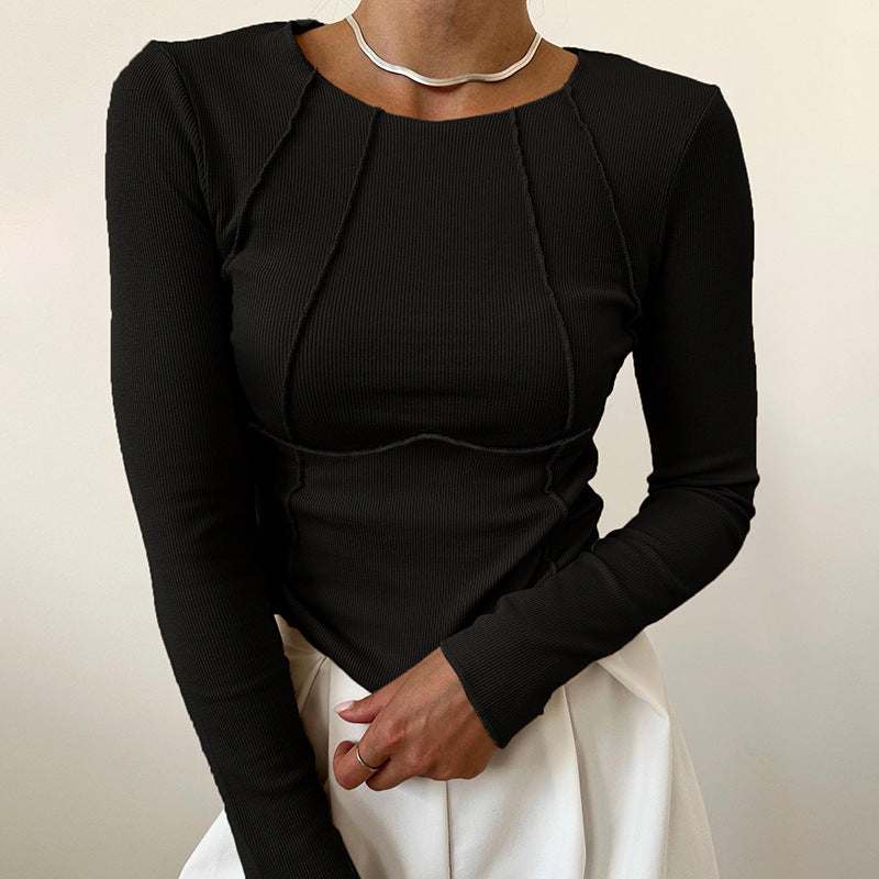 Slim Long Sleeve Solid Color Knitted Top Women Fashion