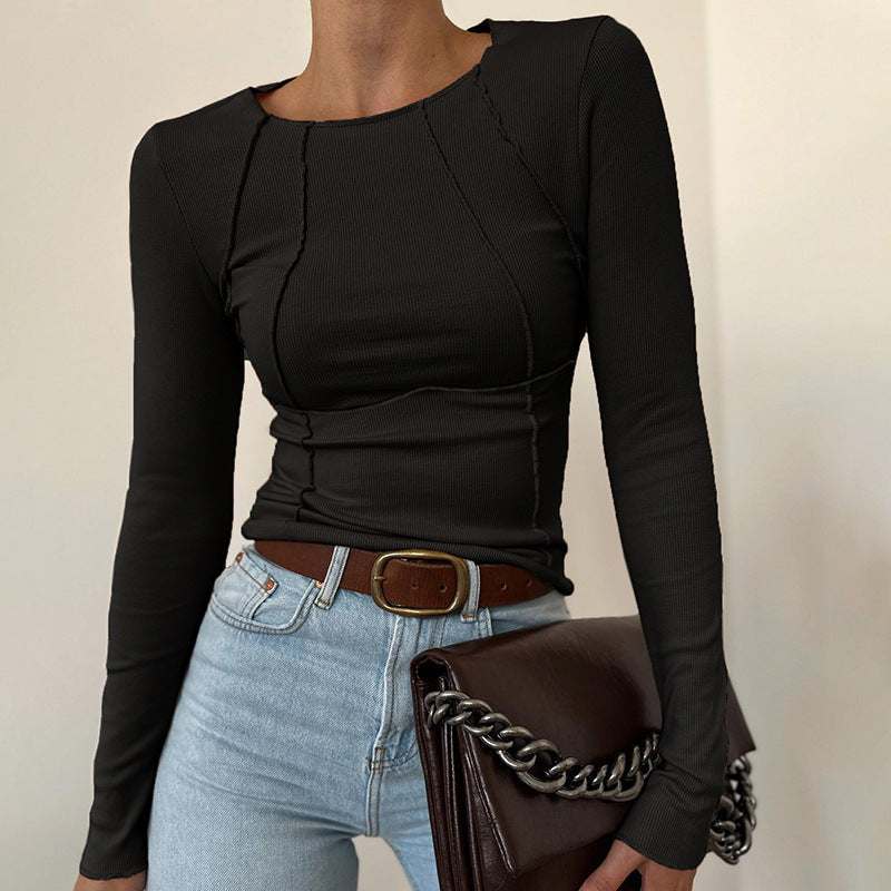 Slim Long Sleeve Solid Color Knitted Top Women Fashion