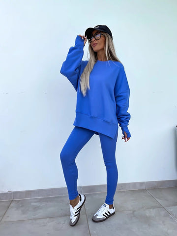 Long Sleeve Crew Neck Split Top Tight Trousers