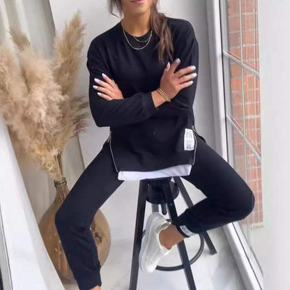 Sweatshirt Top And Slim-fit Trousers Sweatpants Casual Two Piece Set Outfit