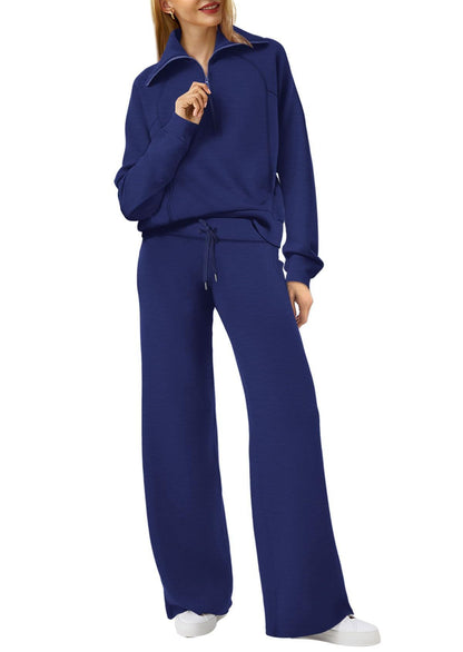 Long-sleeve Zipper Sweatshirt Wide Leg Pants Two-piece Set