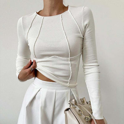 Slim Long Sleeve Solid Color Knitted Top Women Fashion