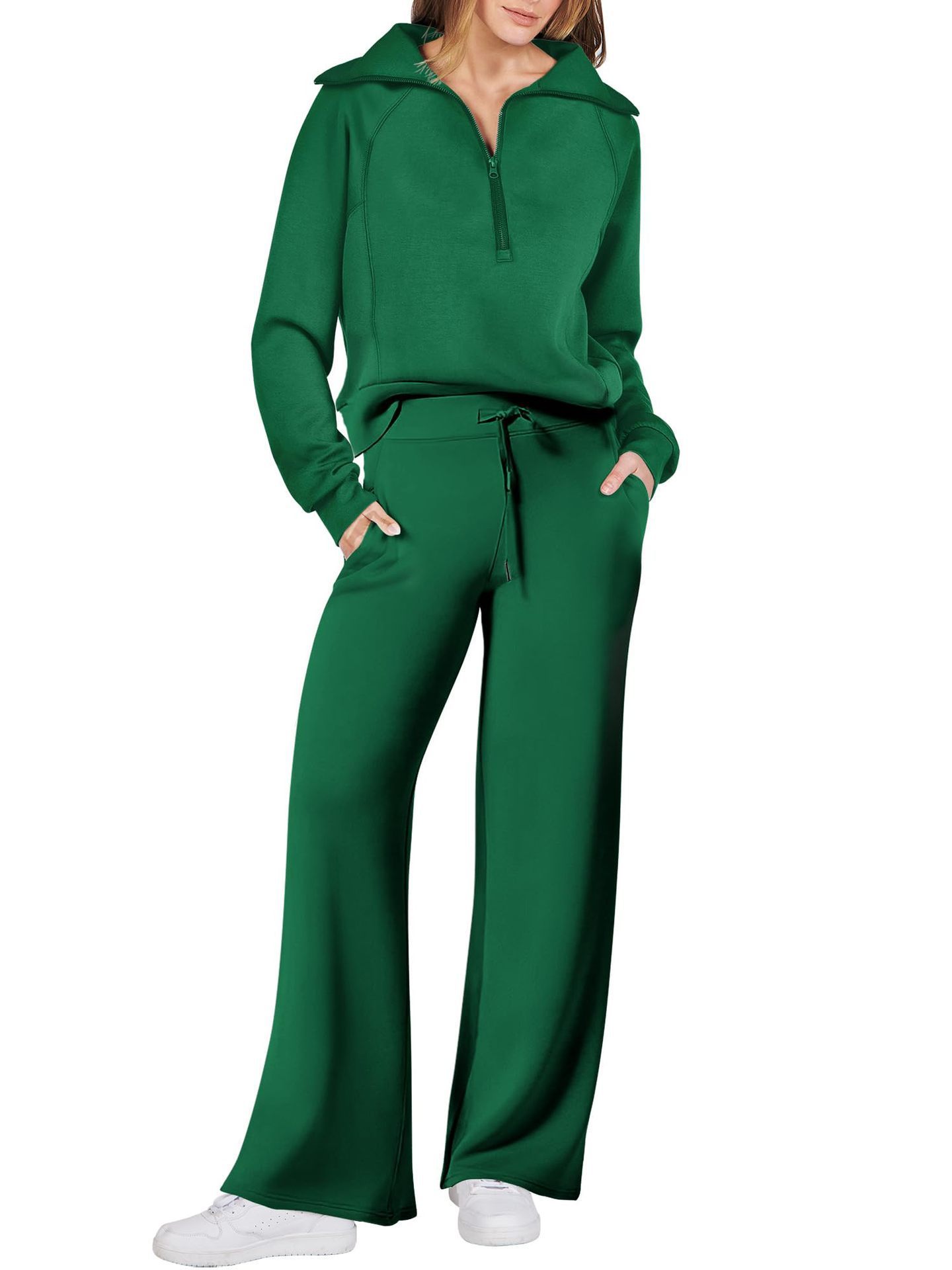Long-sleeve Zipper Sweatshirt Wide Leg Pants Two-piece Set