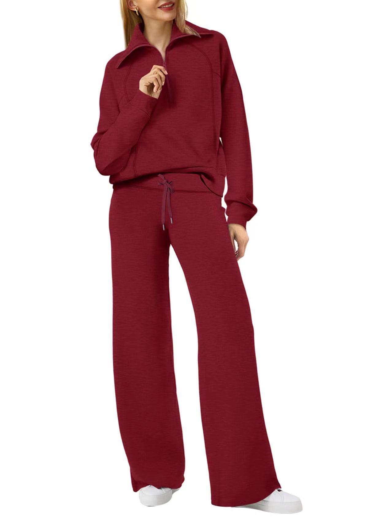 Long-sleeve Zipper Sweatshirt Wide Leg Pants Two-piece Set