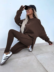 Long Sleeve Crew Neck Split Top Tight Trousers