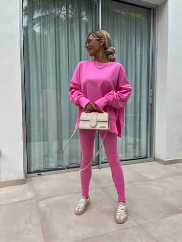 Long Sleeve Crew Neck Split Top Tight Trousers