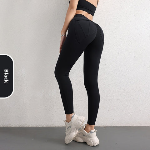 High Waist Hip Lift Yoga Pants With Pockets Women's