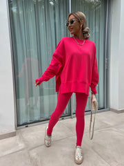 Long Sleeve Crew Neck Split Top Tight Trousers