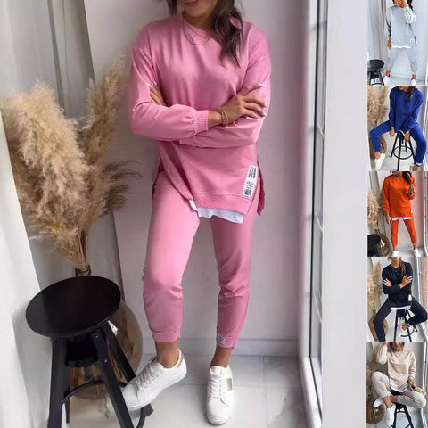 Sweatshirt Top And Slim-fit Trousers Sweatpants Casual Two Piece Set Outfit