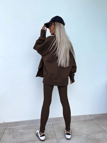 Long Sleeve Crew Neck Split Top Tight Trousers