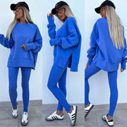 Long Sleeve Crew Neck Split Top Tight Trousers
